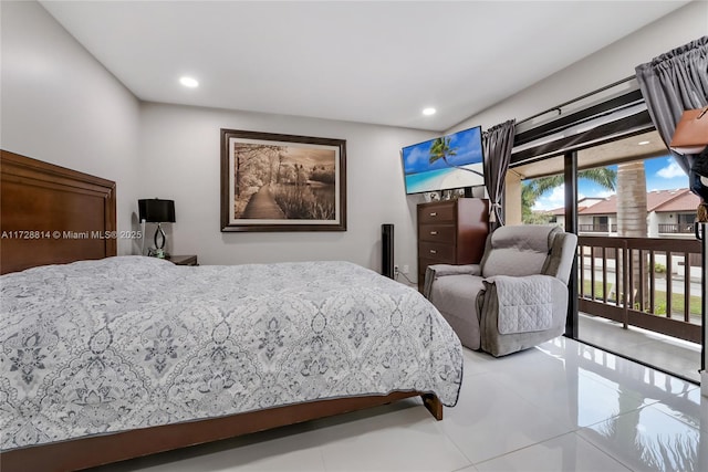 bedroom featuring access to outside and light tile patterned flooring