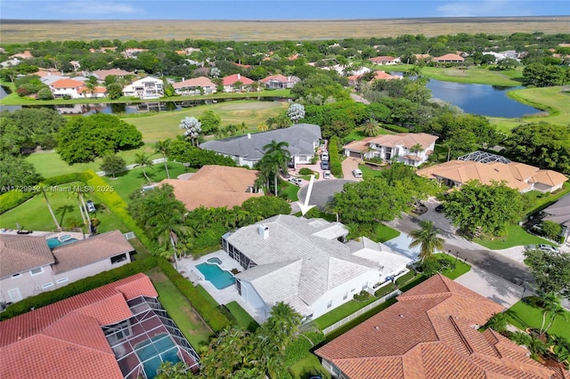 aerial view featuring a water view