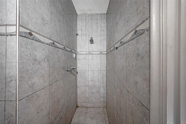 interior details featuring a tile shower