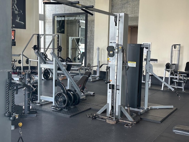 gym with a high ceiling