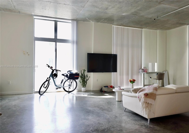 living room with concrete flooring