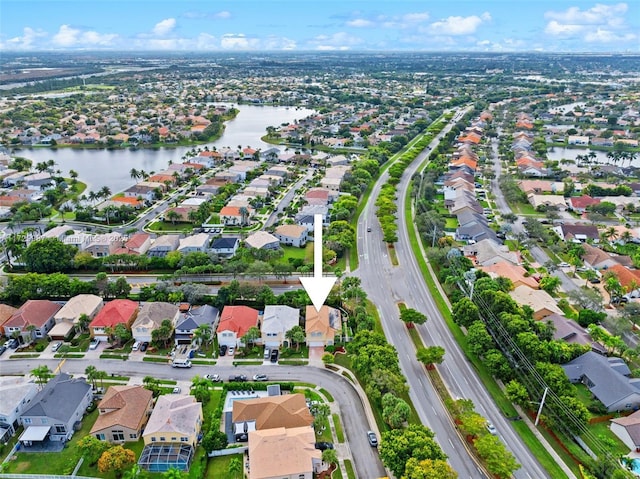 aerial view featuring a water view