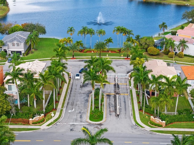 aerial view featuring a water view