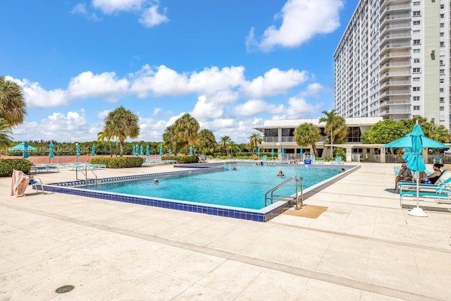 view of pool featuring a patio area