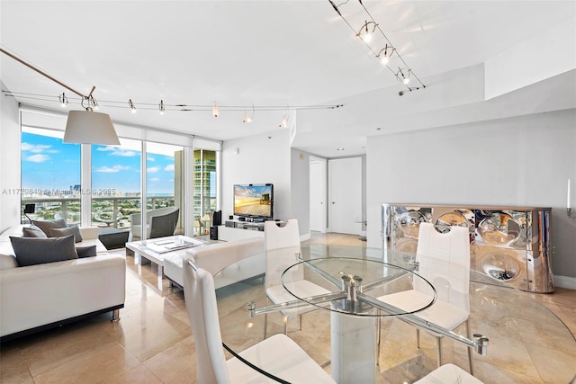 tiled living room with expansive windows