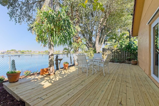 deck with a water view