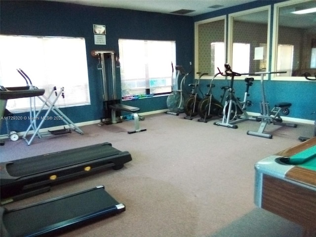 exercise room with carpet floors