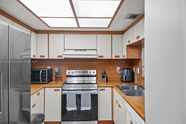 kitchen featuring white cabinetry, sink, tasteful backsplash, and stainless steel appliances