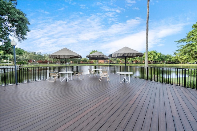 deck with a water view