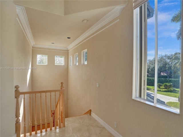 stairs with crown molding