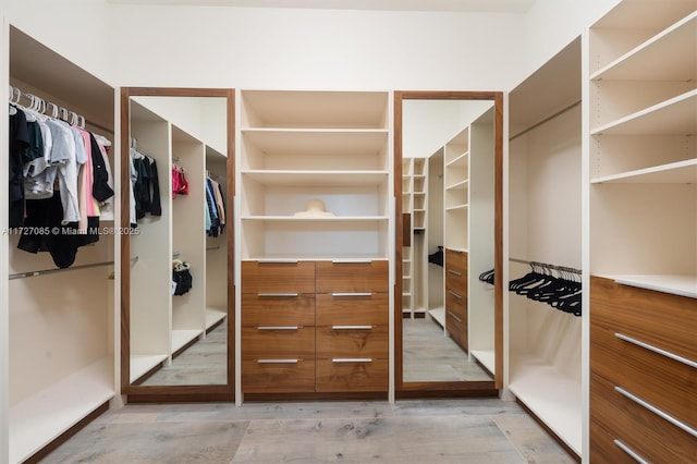 walk in closet featuring light hardwood / wood-style flooring