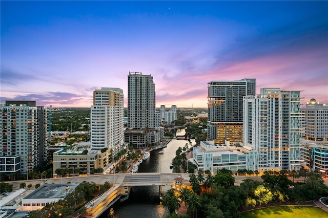 property's view of city featuring a water view