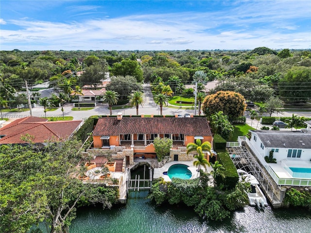 aerial view with a water view