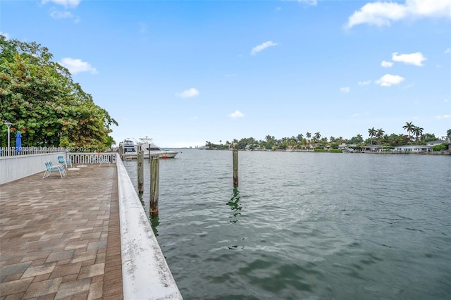 dock area featuring a water view