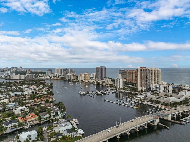 bird's eye view featuring a water view