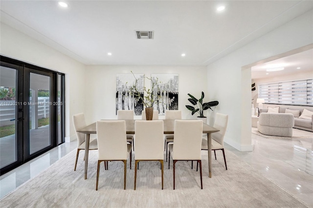 dining room featuring french doors