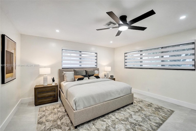 bedroom featuring ceiling fan