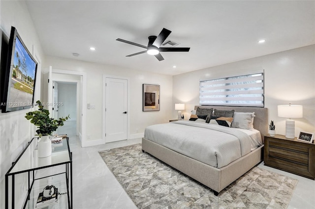 bedroom featuring ceiling fan