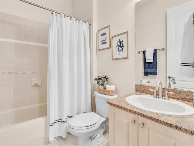 full bathroom featuring vanity, tile patterned flooring, toilet, and shower / bath combo