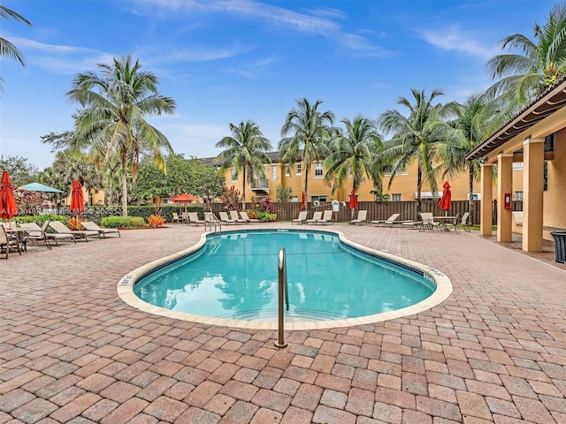 view of swimming pool with a patio area