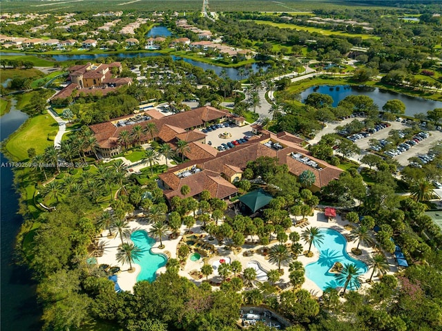 bird's eye view featuring a water view