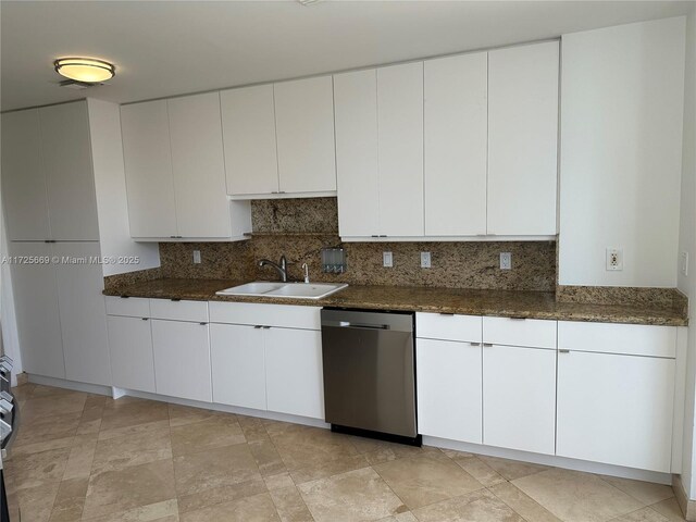 kitchen featuring sink, white cabinets, and dishwasher