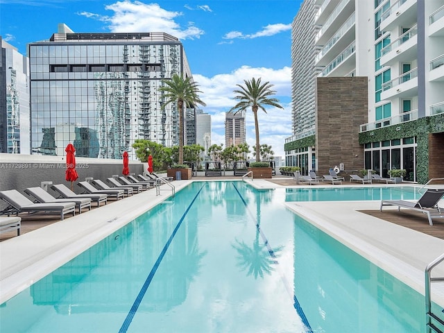 view of pool featuring a patio area