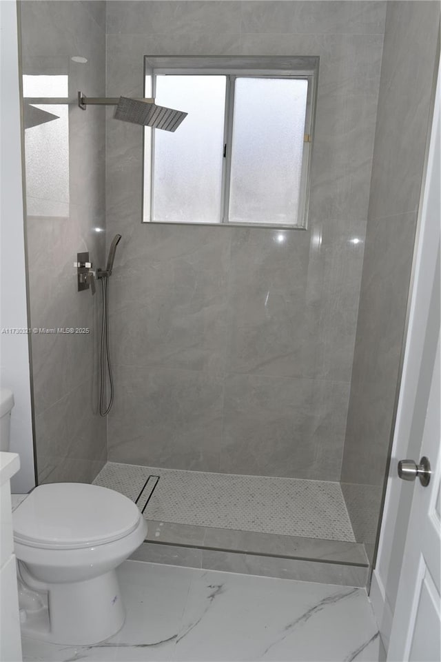 bathroom with vanity, toilet, and tiled shower