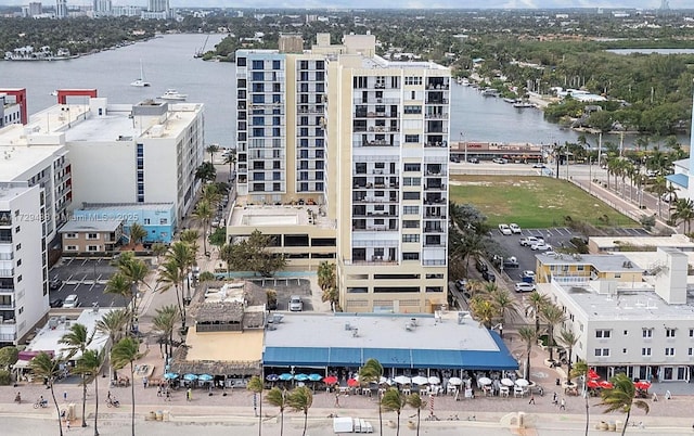 aerial view featuring a water view