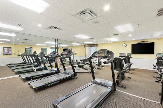 gym with a drop ceiling