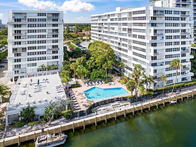 exterior space with a water view