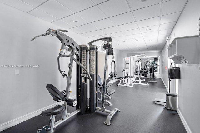 workout area with a drop ceiling