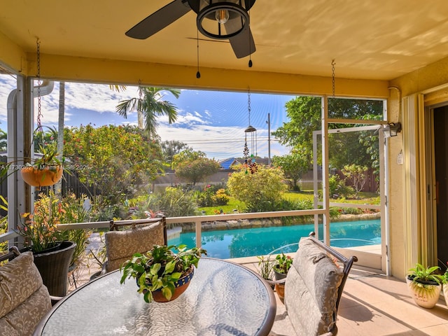 view of swimming pool with ceiling fan