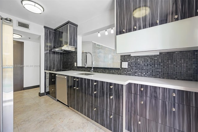 kitchen featuring decorative backsplash, sink, black electric stovetop, and dishwasher