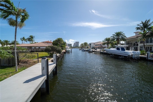 view of dock with a water view