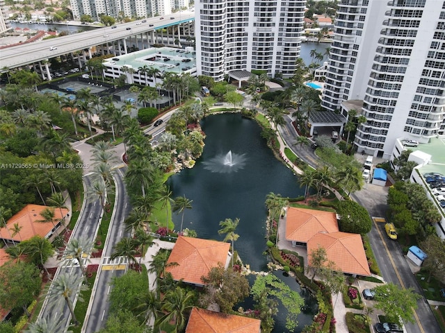 aerial view with a water view