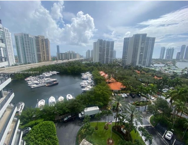 exterior space with a water view