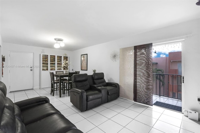 living room with light tile patterned floors