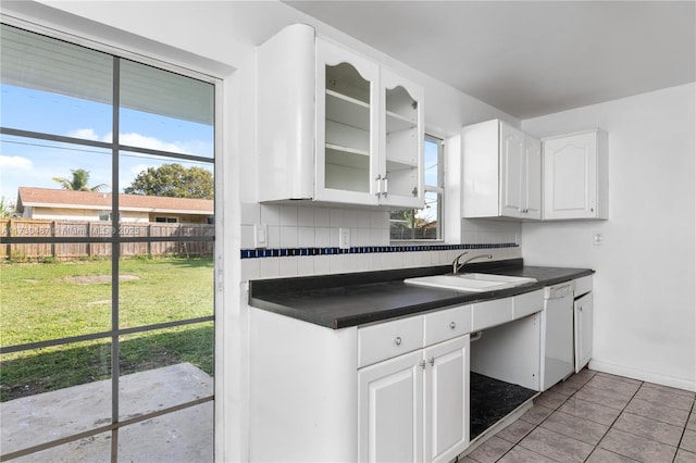 kitchen with sink, white cabinets, dishwasher, and tasteful backsplash