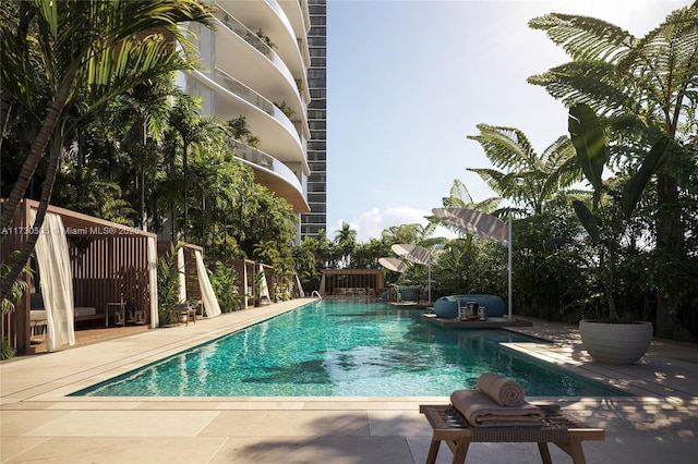 view of swimming pool featuring a patio