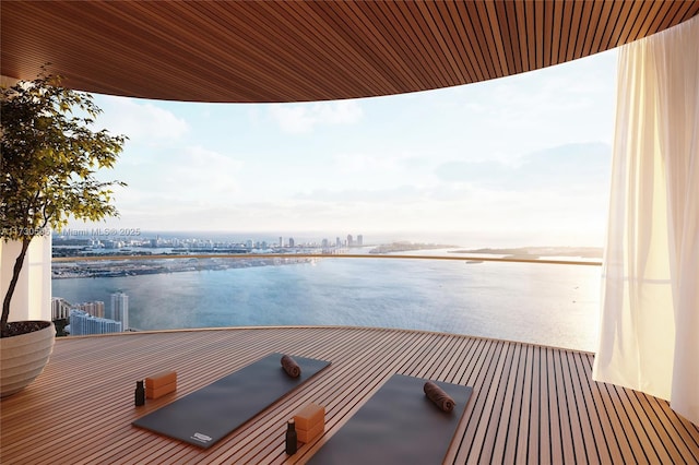 dock area featuring a balcony and a water view