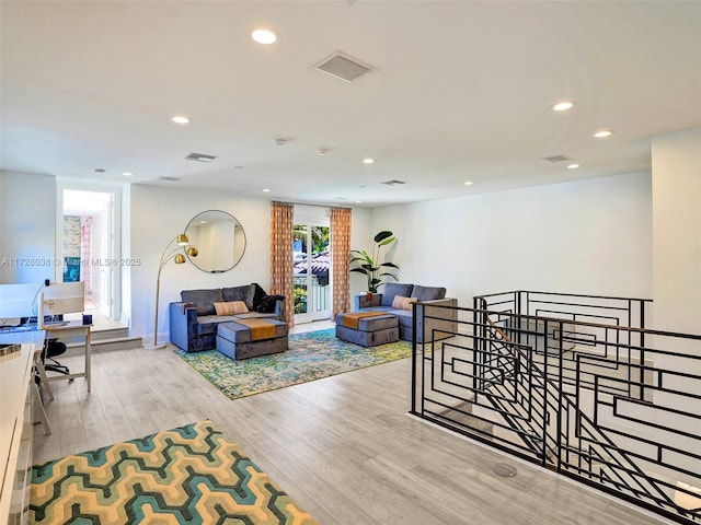 living room featuring light wood-type flooring