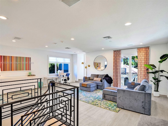 living room with light wood-type flooring