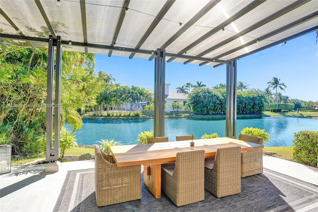 view of patio featuring a water view