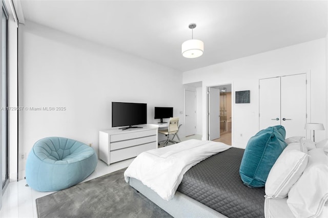 bedroom with ensuite bath and a closet