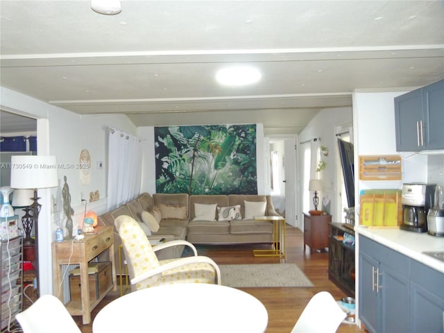 living room with dark wood-type flooring