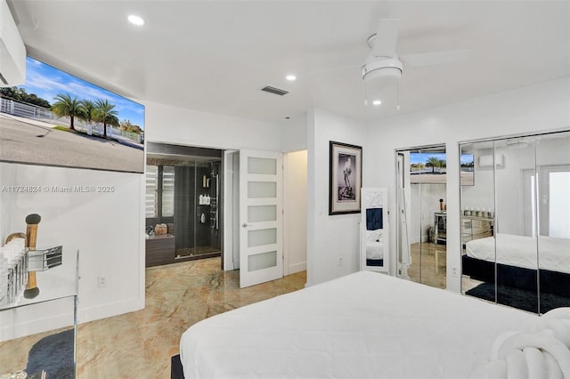 bedroom featuring ceiling fan