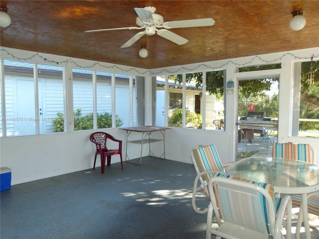 sunroom / solarium featuring ceiling fan and a healthy amount of sunlight