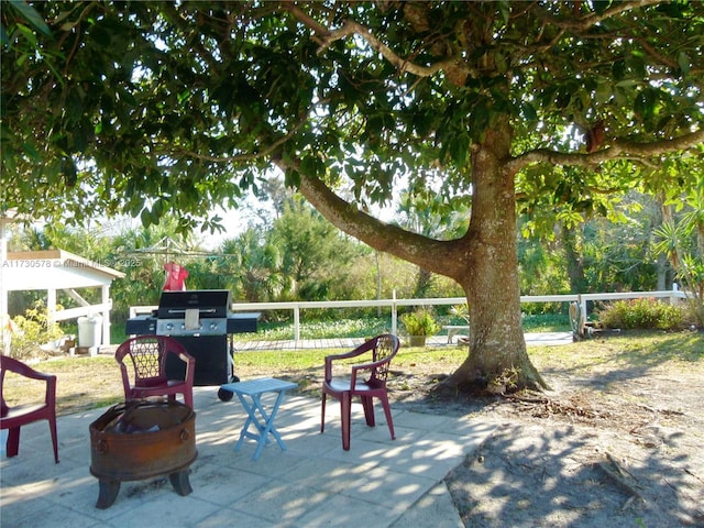 view of patio / terrace with area for grilling and a fire pit