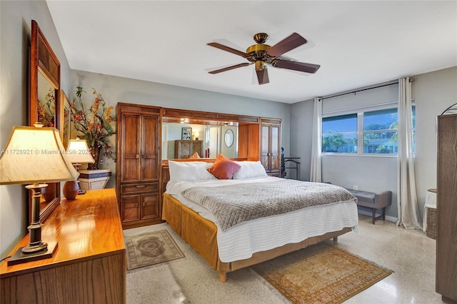 bedroom featuring ceiling fan